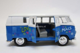 Modelauto VW bus T1 blauw Hippie  1:34