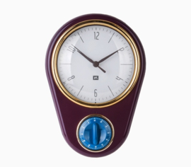 Wandklok met timer aubergine