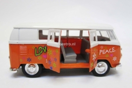 Modelauto VW bus T1 oranje Hippie  1:34