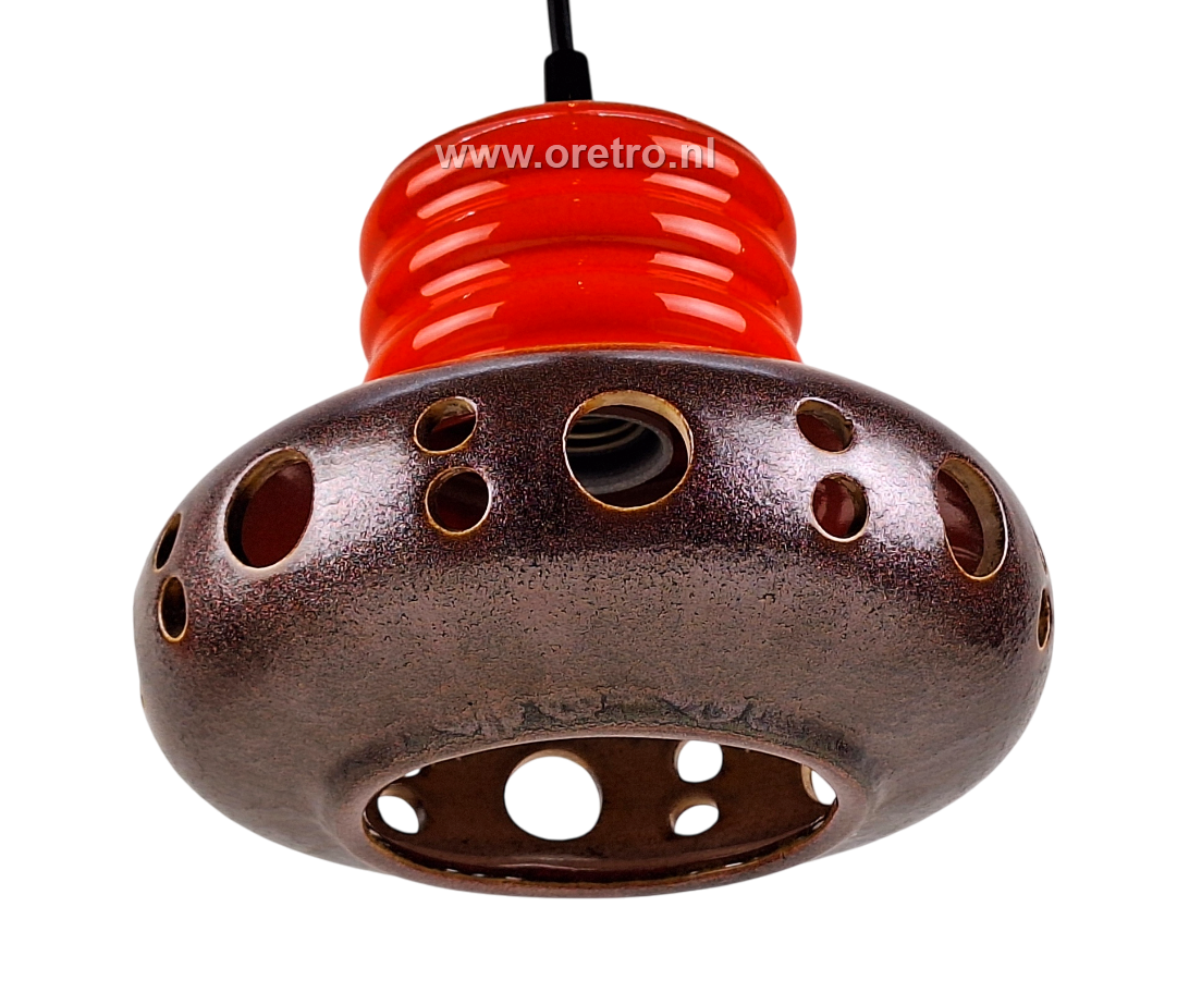Hanglamp keramiek bruin met oranje