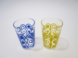 Drinkglas retro geel en blauw