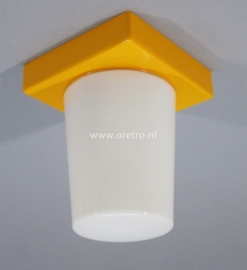 Plafondlamp glas taps + houder geel