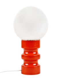 Tafellamp hout oranje met glasbol