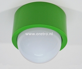 Plafondlamp glasbol en groene houder