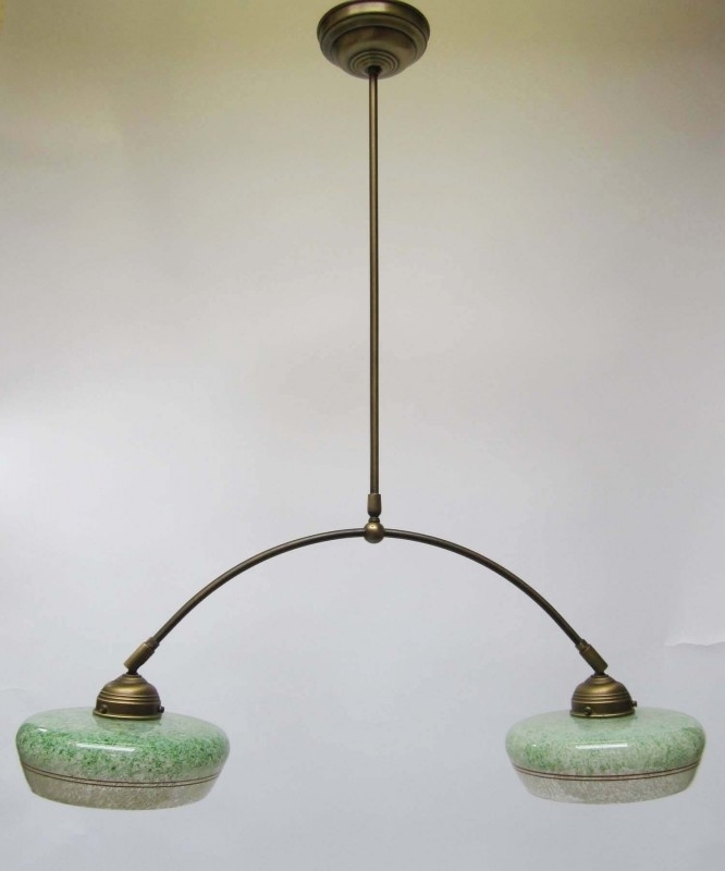 Hanglamp 2 lichts rond met glas groen | Vintage verkocht / vintage |