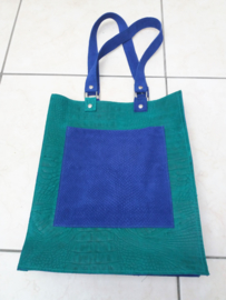 Shopper van felgroen en blauw leer     VERKOCHT