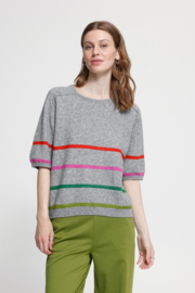 Ichi - Dasila Top grey melange with coloured stripes