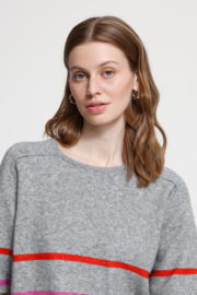 Ichi - Dasila Top grey melange with coloured stripes