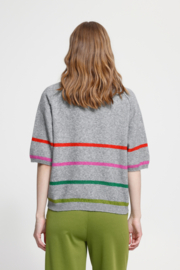 Ichi - Dasila Top grey melange with coloured stripes