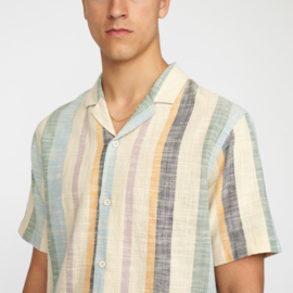 Revolution - Striped Cuban Shirt Dustgreen