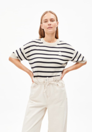 Armedangels - Lizaa Lino Top Stripes white-night sky