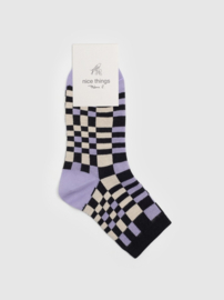 Nice Things - Multicoloured Checked Socks Black Lilac