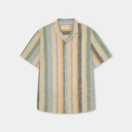 Revolution - Striped Cuban Shirt Dustgreen