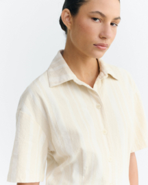 Thinking Mu - Roberta Jumpsuit Raw dappled stripes