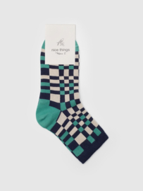 Nice Things - Multicoloured Checked Socks Navy