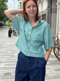 Wemoto - Sara Cotton Shirt Green Stripe