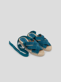 Nice Things - Espadrille sandalen in Suède, petrol blue