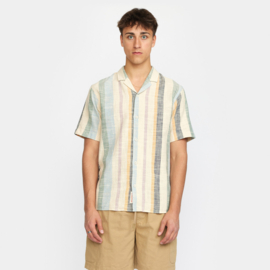 Revolution - Striped Cuban Shirt Dustgreen