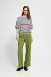 Ichi - Dasila Top grey melange with coloured stripes