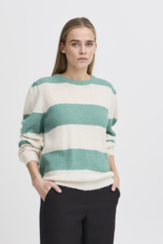 Ichi - Dusty Striped Sweater Beryl Green