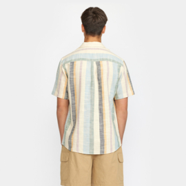 Revolution - Striped Cuban Shirt Dustgreen