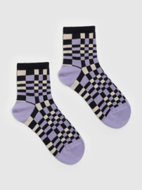 Nice Things - Multicoloured Checked Socks Black Lilac