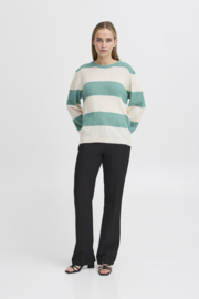 Ichi - Dusty Striped Sweater Beryl Green