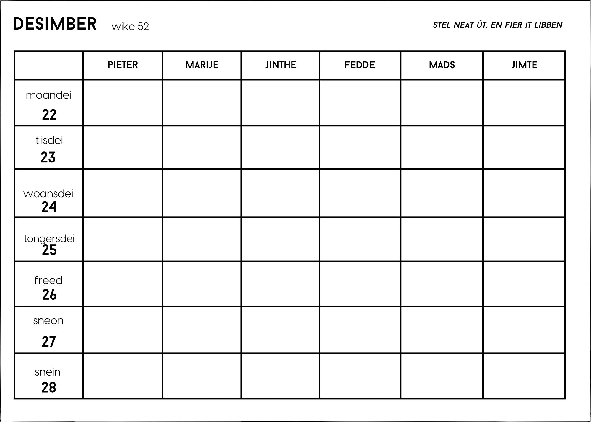 Pré order | 6 pers planner| FRYSK | GEPERSONALISEERD! + 20 A6 kaarten