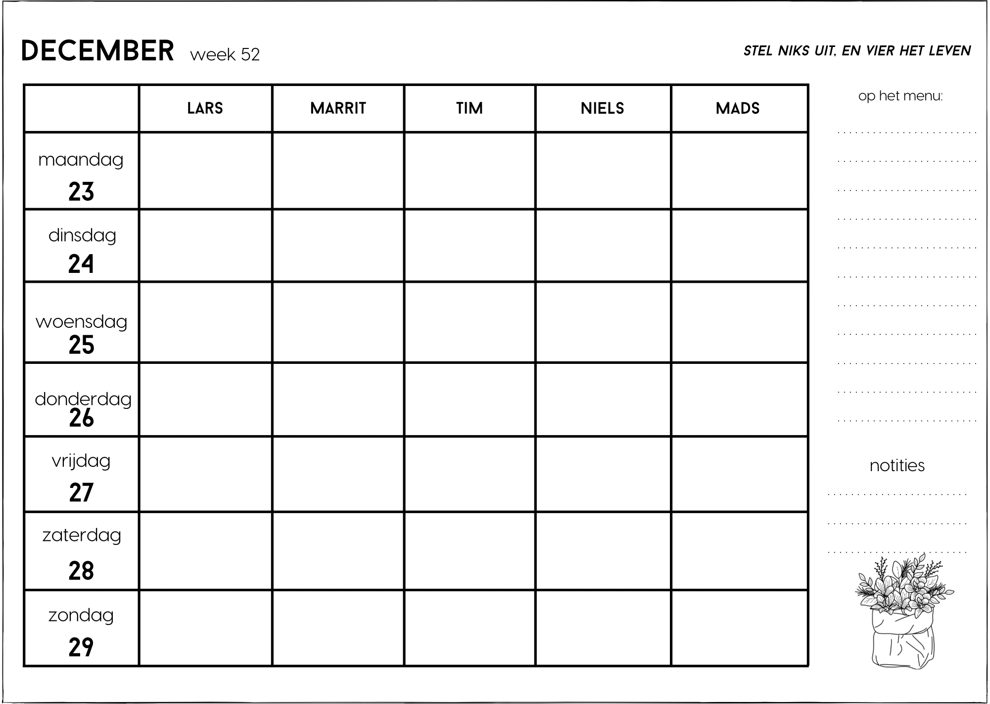 Pré order | 5 pers planner| Nederlands | GEPERSONALISEERD! + 20 A6 kaarten