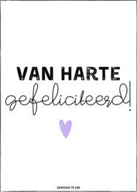 A6 kaart | Van harte gefeliciteerd | lila