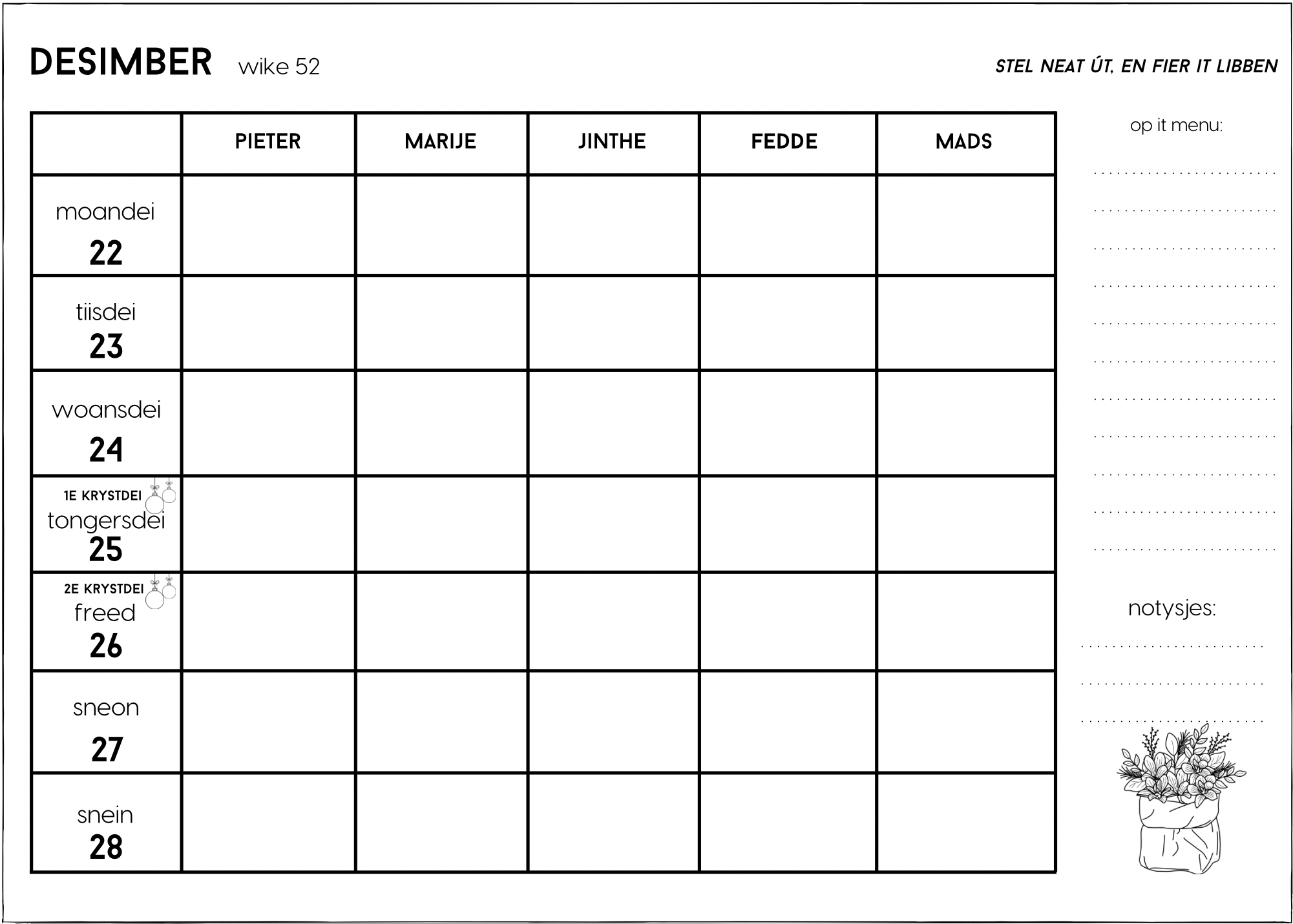 Pré order | 5 pers planner| FRYSK | GEPERSONALISEERD! + 20 A6 kaarten