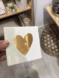 Tegeltje - gouden hart | wit