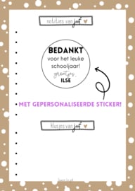 Notitieblokje Juf met gepersonaliseerde sticker.