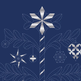 Sashiko Panels Tree Navy - Silver, DVC1006