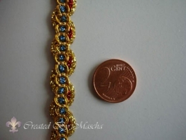 Decoratief lint, goud met blauw en rood,  10 mm nr 52223-1
