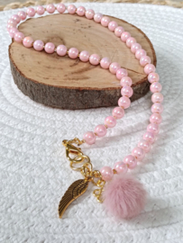 Roze ketting met pompon