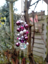 Lange aubergine/grijs en roomwit op jasseron gekettelde ballchain ketting