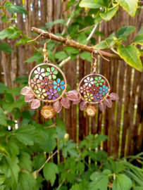 Bohemian style bloem oorbellen/oorhangers in brons