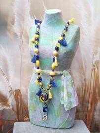 Blauw/gele Murano glaskralen ketting