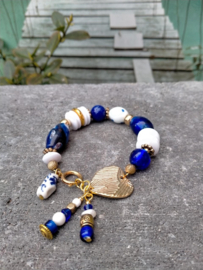 Delfts blauwe armband met Indische millefiori kralen