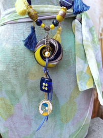Blauw/gele Murano glaskralen ketting