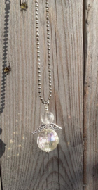 Lange ballchain ketting met transparante beschermengel