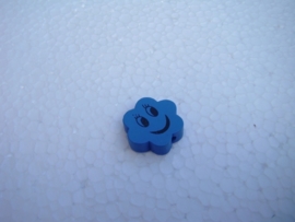 Houten bloemetje met gezichtje - blauw