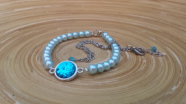 2 delig setje turquoise enkelbandjes met strass connector