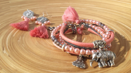 Roze glasparel armbanden set 2 windingen