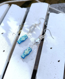 Oorbellen met blauwe Czech Glazen Uiltjes