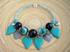 Turquoise/zwart ketting