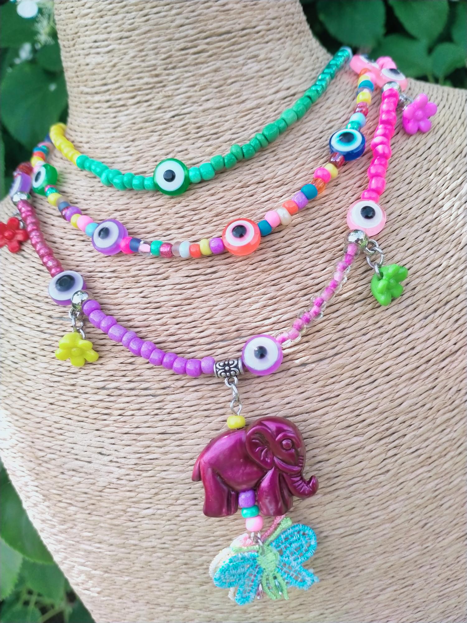 Regenboog ketting Ibiza style 3 rijen