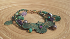 Turquoise/groen, paarse armband met adelaar tussenzetsel