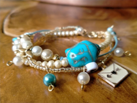 3-Delig turquoise/goud/roomwit armbandje in buddha style